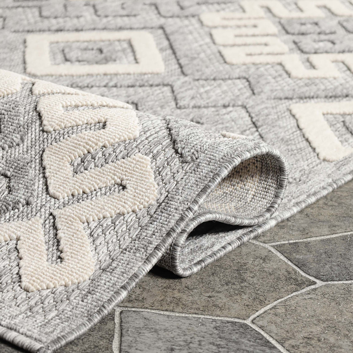 5' x 7' Stylish Grey Geometric Area Rug - Stain-Resistant & Non-Skid for Indoors/Outdoors