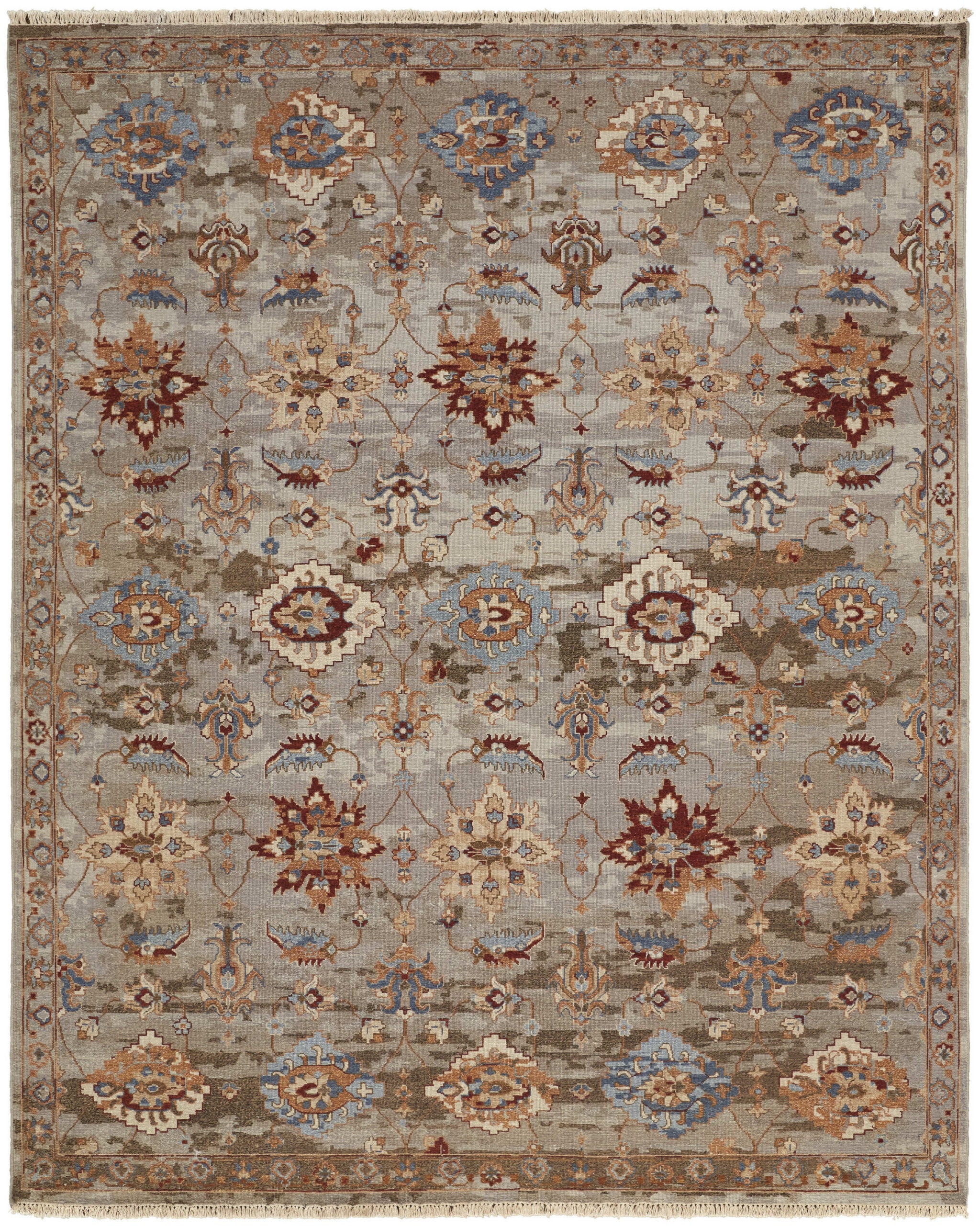 Exquisite Hand - Knotted Wool Floral Area Rug with Fringe, Stain - Resistant, Perfect for Interior Accent