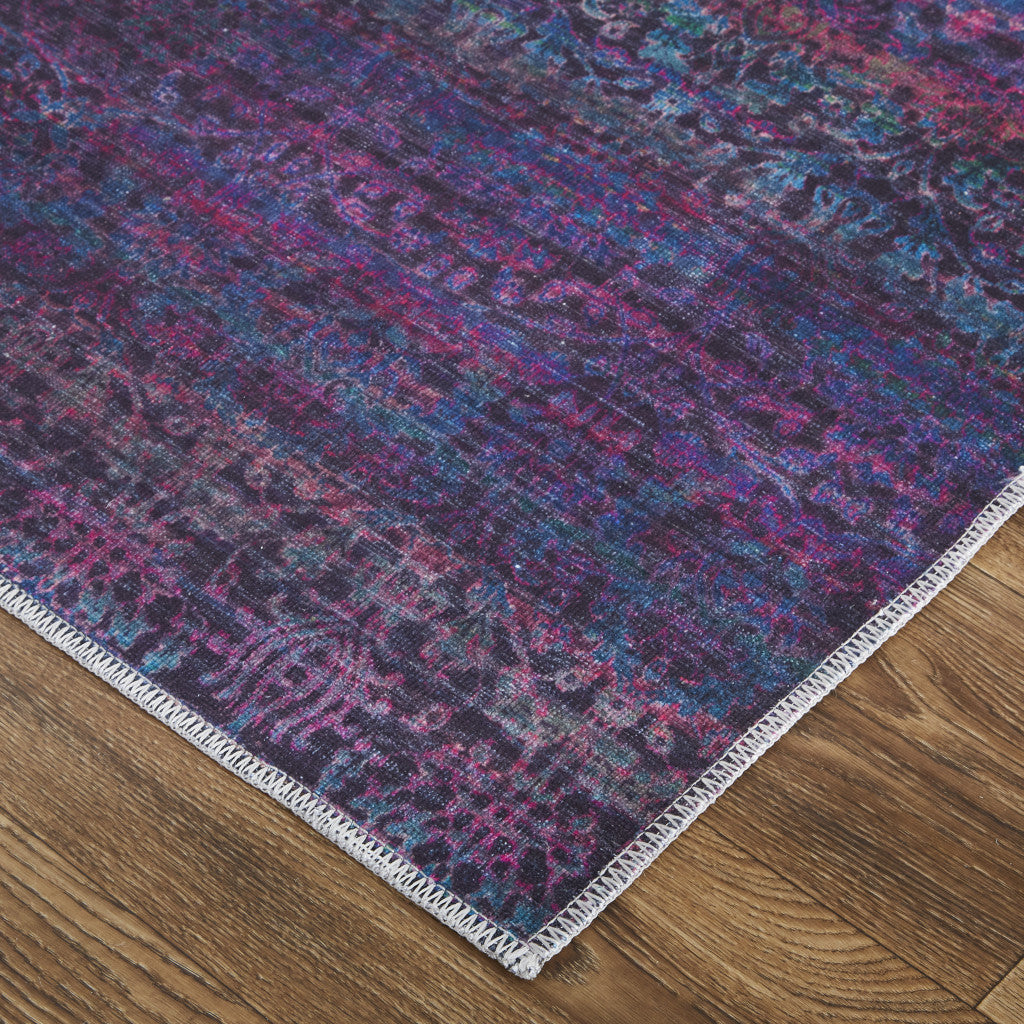 Stylish Blue & Purple Striped Power Loom Area Rug for a Warm Living Space