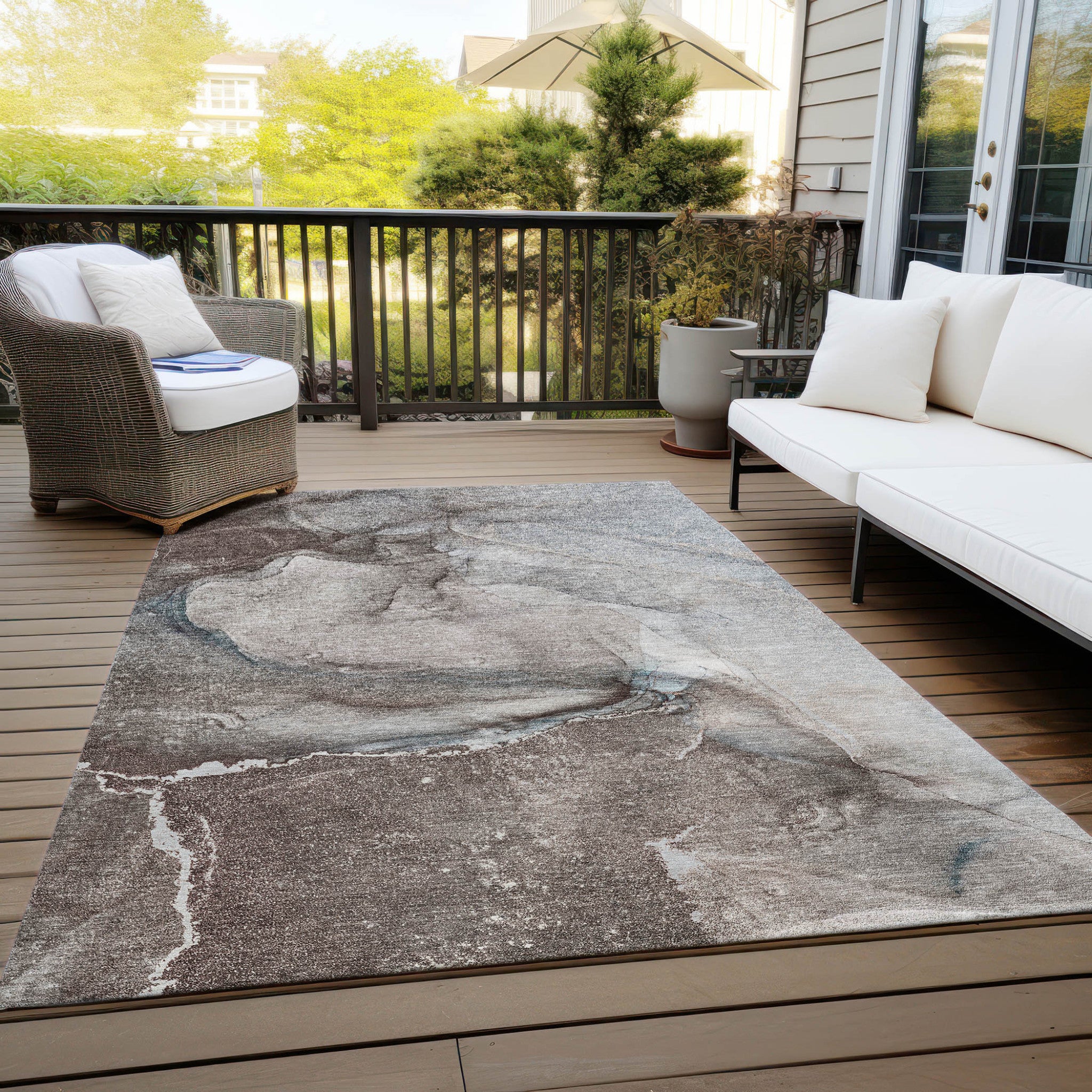 Lilac Abstract Washable, Non-Skid Indoor-Outdoor Runner Rug with UV Protection