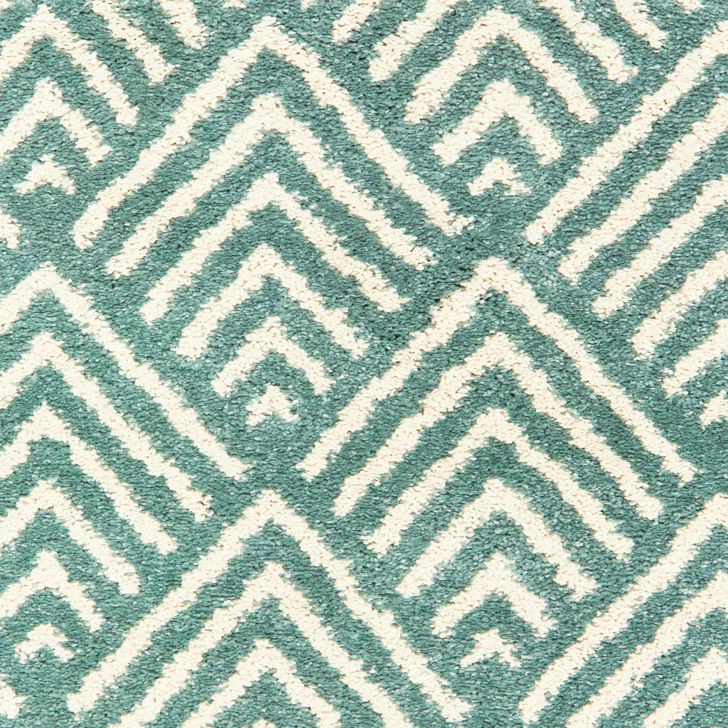 Stain-Resistant Foam Geometric Blue & Ivory Runner Rug for Homes with Kids and Pets