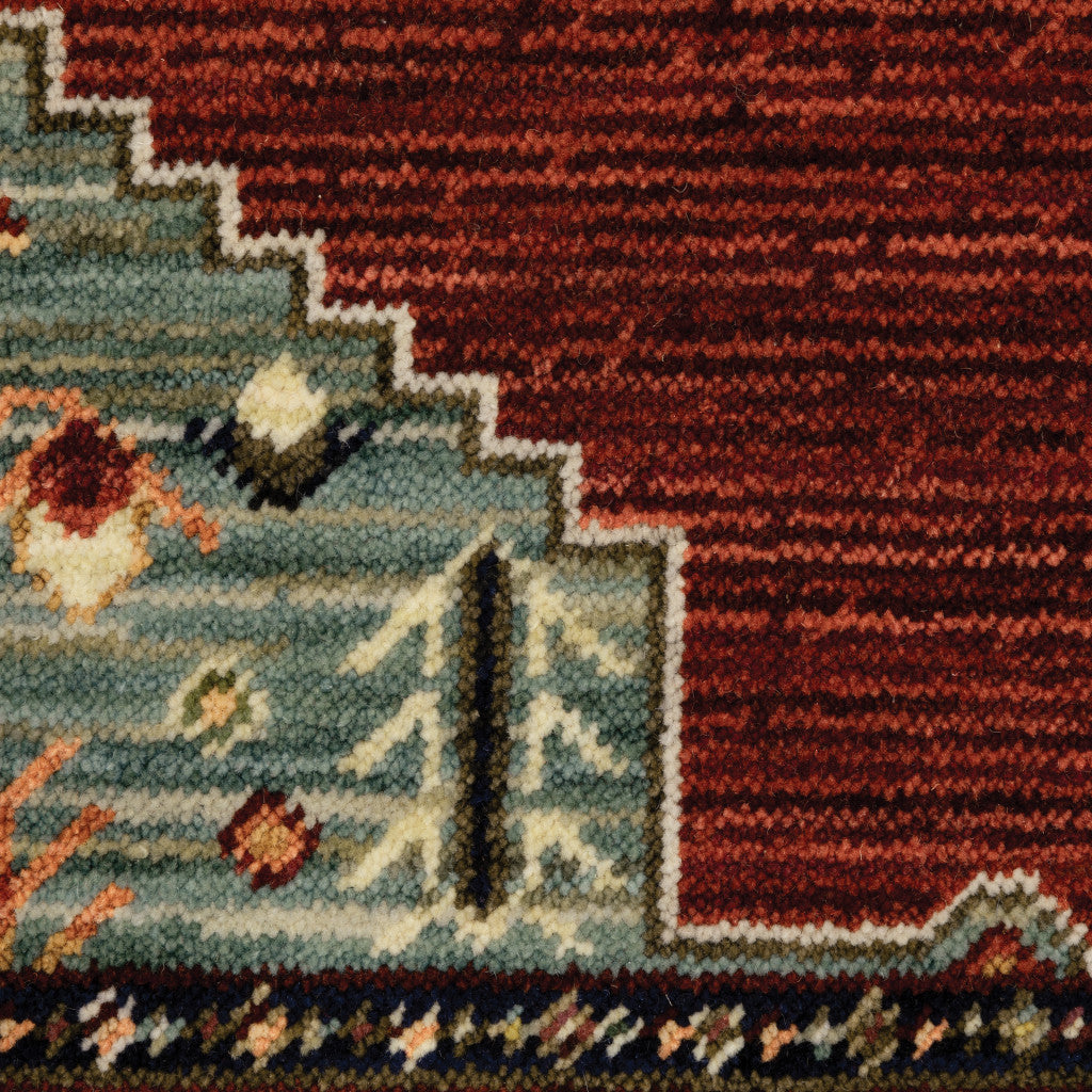 Stylish Red, Blue, and Ivory Stain-Resistant Oriental Runner Area Rug with Elegant Fringed Ends