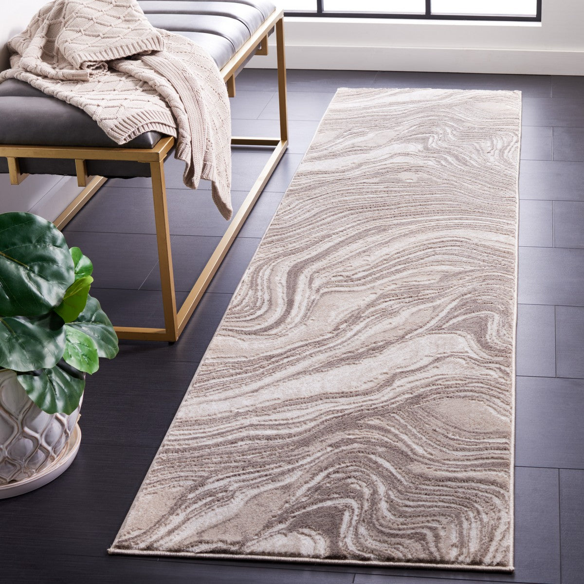 Stylish Meadow Contemporary Power Loomed Rug: Polypropylene, Jute & Polyester Blend for Home