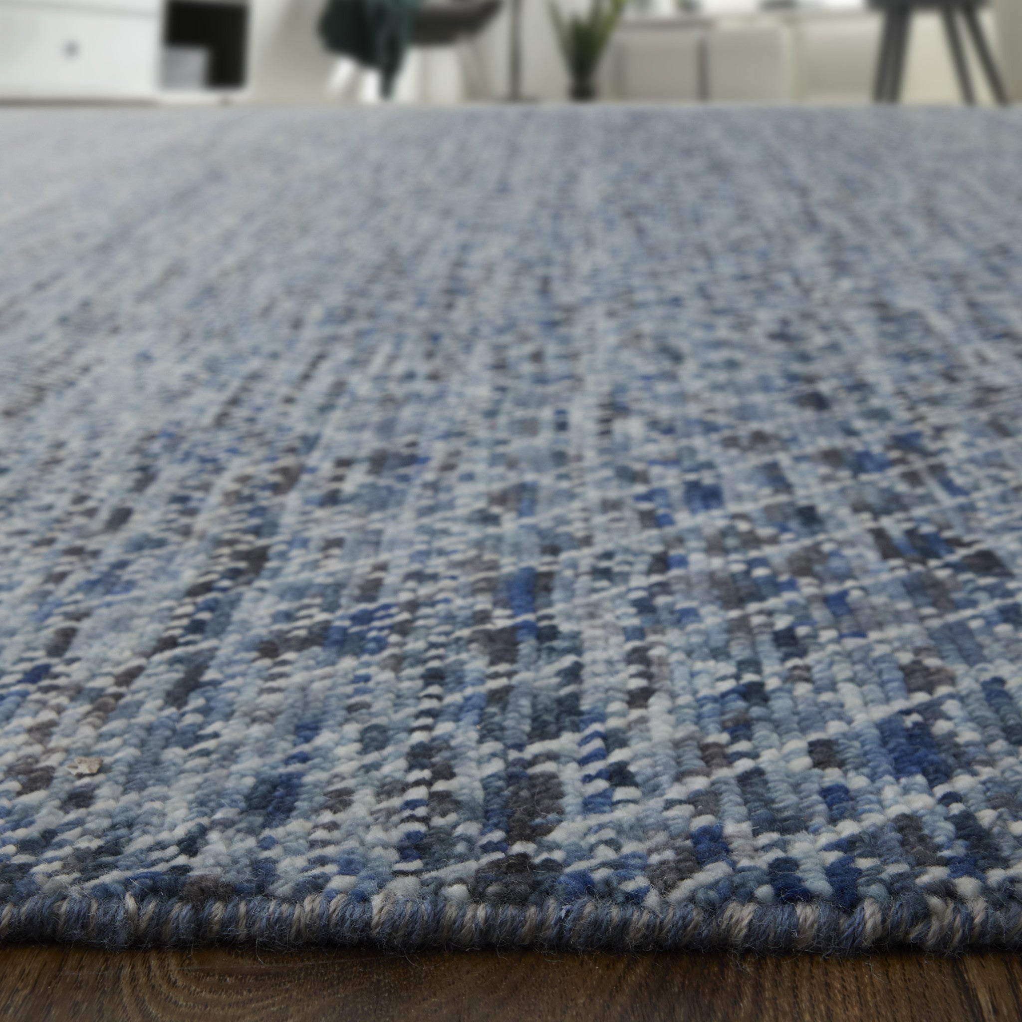Stylish Hand-Knotted Ivory, Gray & Blue Area Rug with Fringe, Stain-Resistant