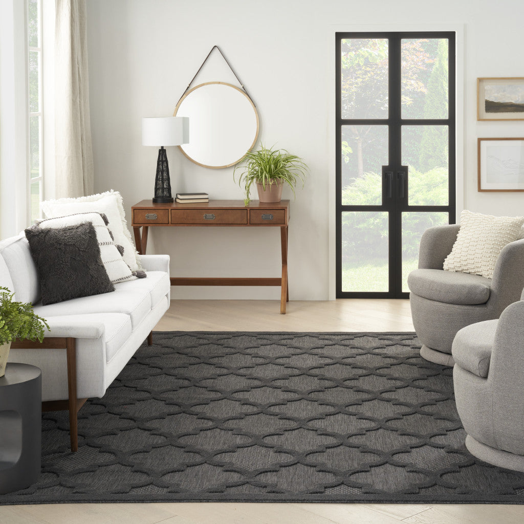 Indoor/Outdoor 9-Foot by 12-Foot Charcoal and Gray Geometric Area Rug - A Multi - Purpose Decorative Solution for Various Spaces