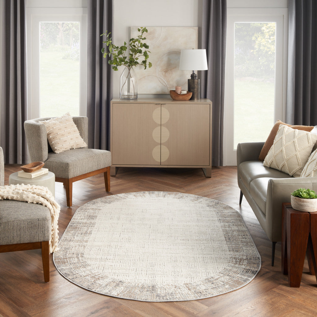 Exquisite Gray Abstract Power Loom Area Rug with Oval Design for Enduring Elegance and Warmth in Any Living Space