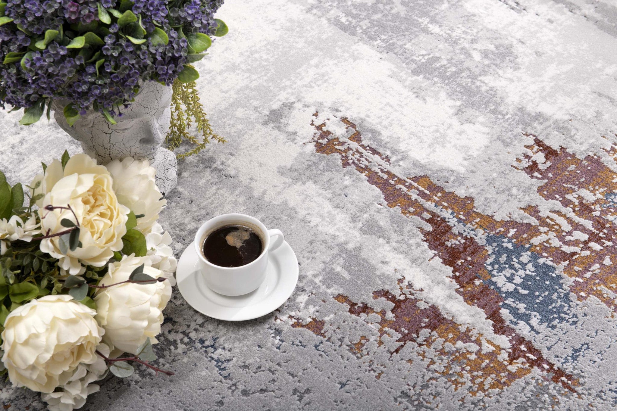 Gray and Ivory Stain-Resistant Modern Abstract Area Rug for Cozy Spaces