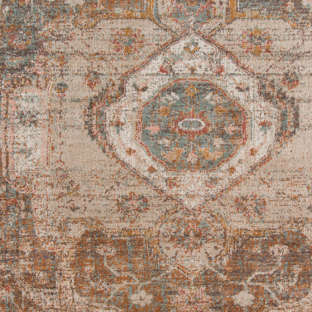 Stain-Resistant Medallion Area Rug in Beige, Gray & Taupe for Family Homes