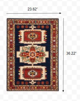 Durable Bohemian-Style Blue and Red Traditional Scatter Rug with Medallion Designs