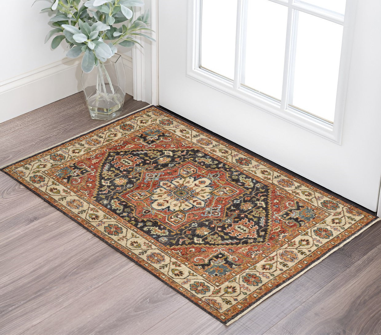 Stain-Resistant Hand-Knotted Wool Floral Area Rug for Family-Friendly Rooms