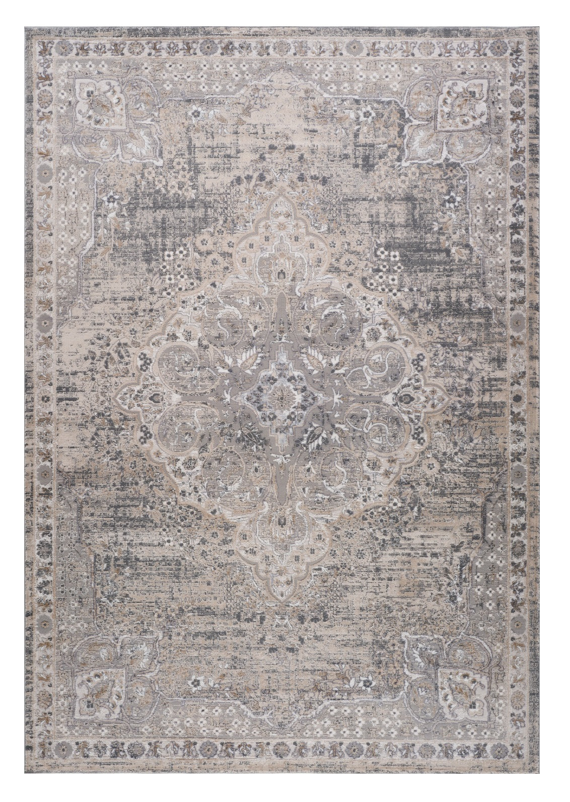 4' x 6' Stain-Resistant Distressed Gray and Beige Oriental Area Rug for Family Homes