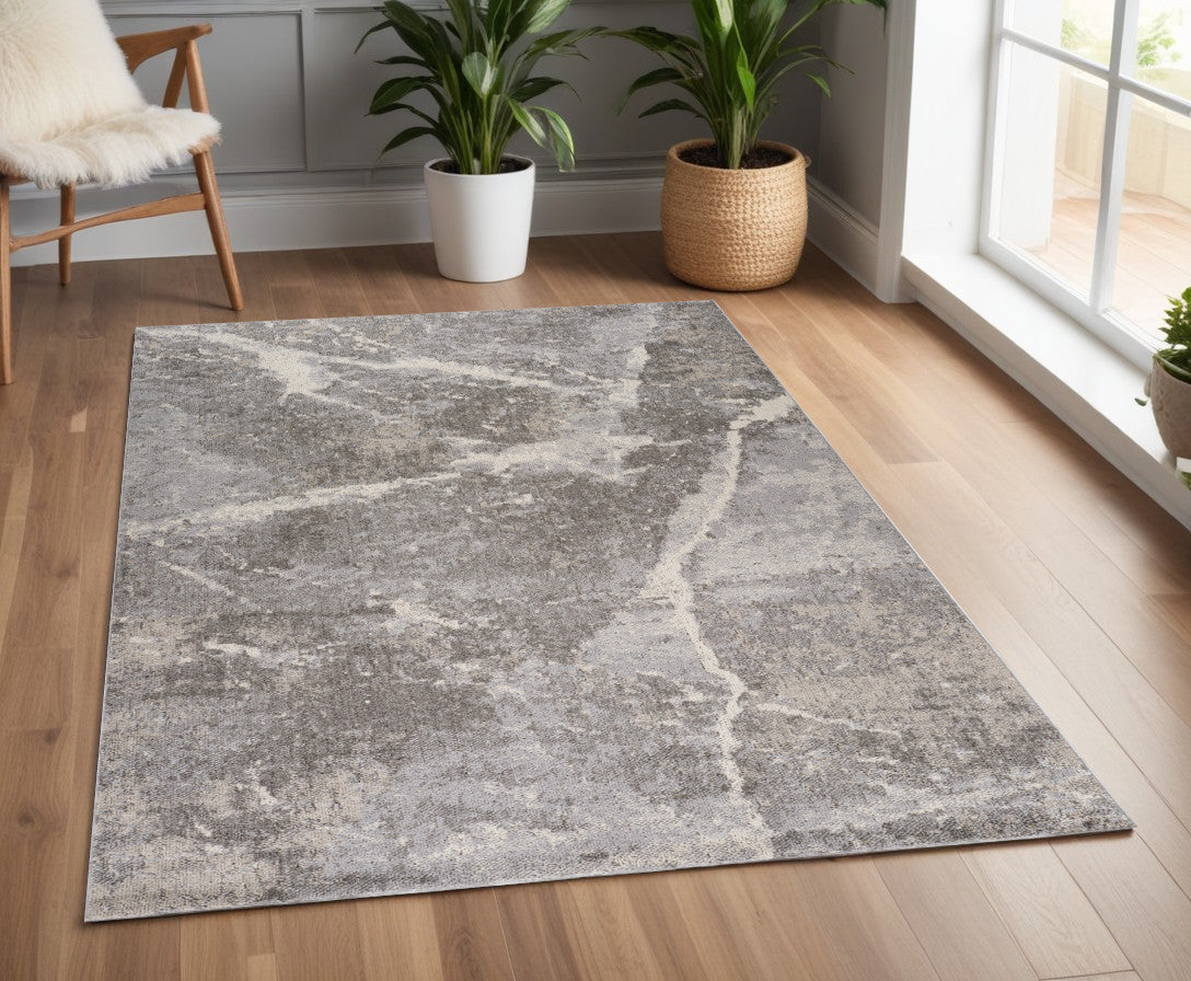 Stylish 4-Foot by 6-Foot Gray and Ivory Abstract Polypropylene Area Rug - Ideal for Kids and Pets, Stain-Resistant!