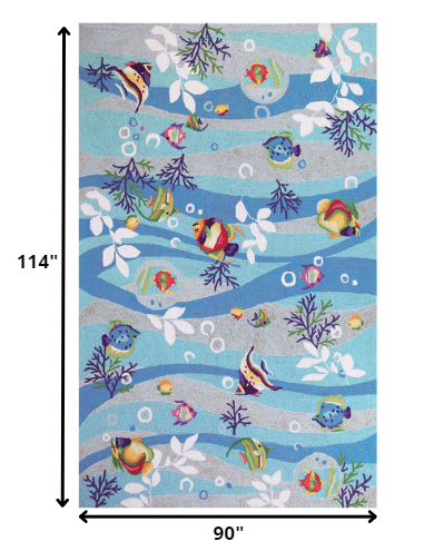 Blue Tropical Fish Design Hand - Hooked Area Runner Rug for a Stunning Modern Home Decor Makeover