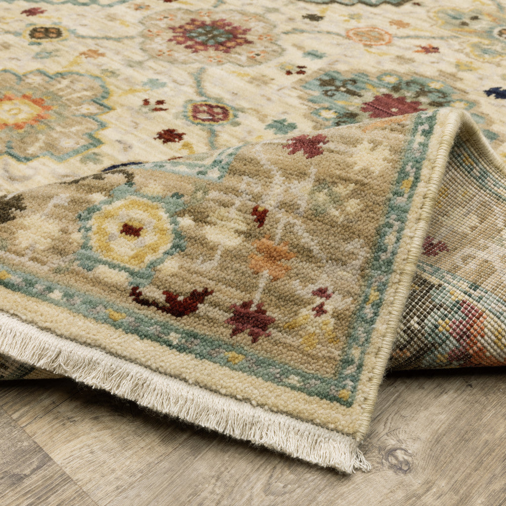 Stylish Beige, Blue, Rust Stain - Resistant Oriental Fringed Area Rug for Cozy Home