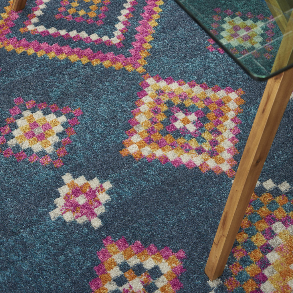 Southwestern Navy Blue Berber Area Rug - Add Artistic Warmth to Your Space