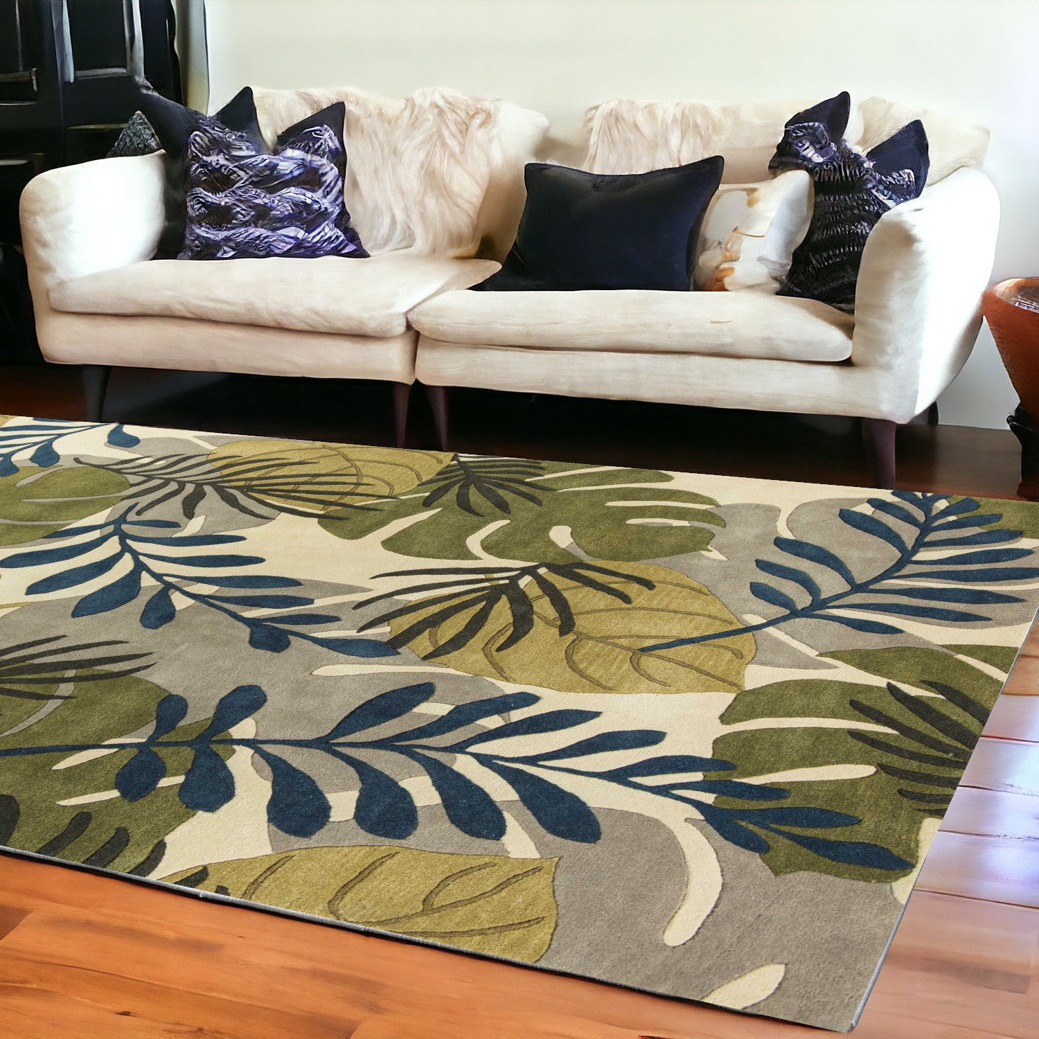 Exquisite Hand-Tufted Ivory Breeze Area Rug with Nature-Inspired Modern Design from India for Home Decor