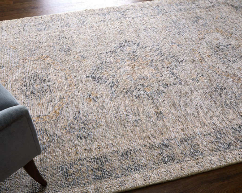 Elegant Hand-Woven Distressed Tan Oriental Area Rug with Fringe for Timeless Decor