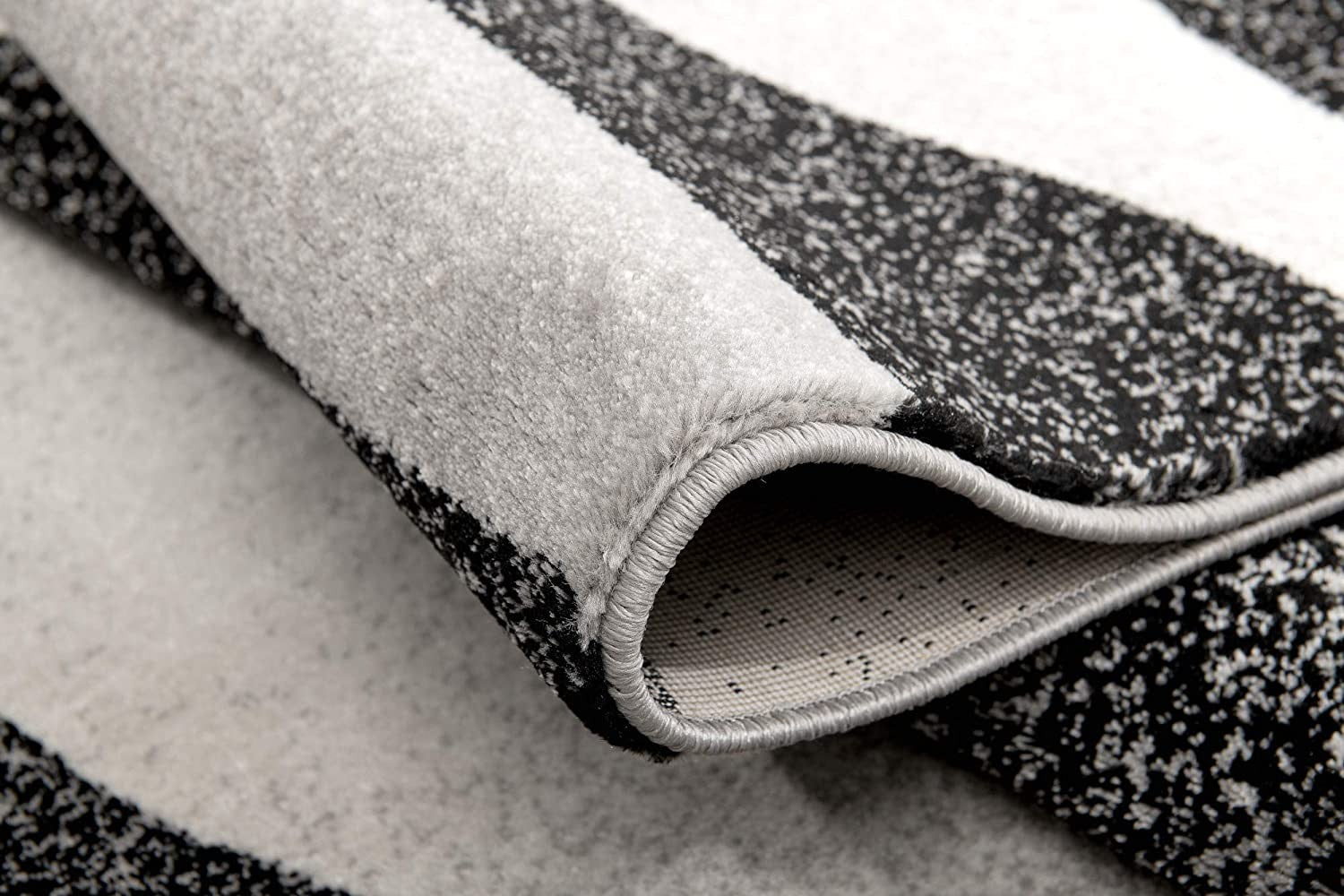 Stylish Stain-Resistant Power Loom Runner Rug in Black, Gray & White Marble Design