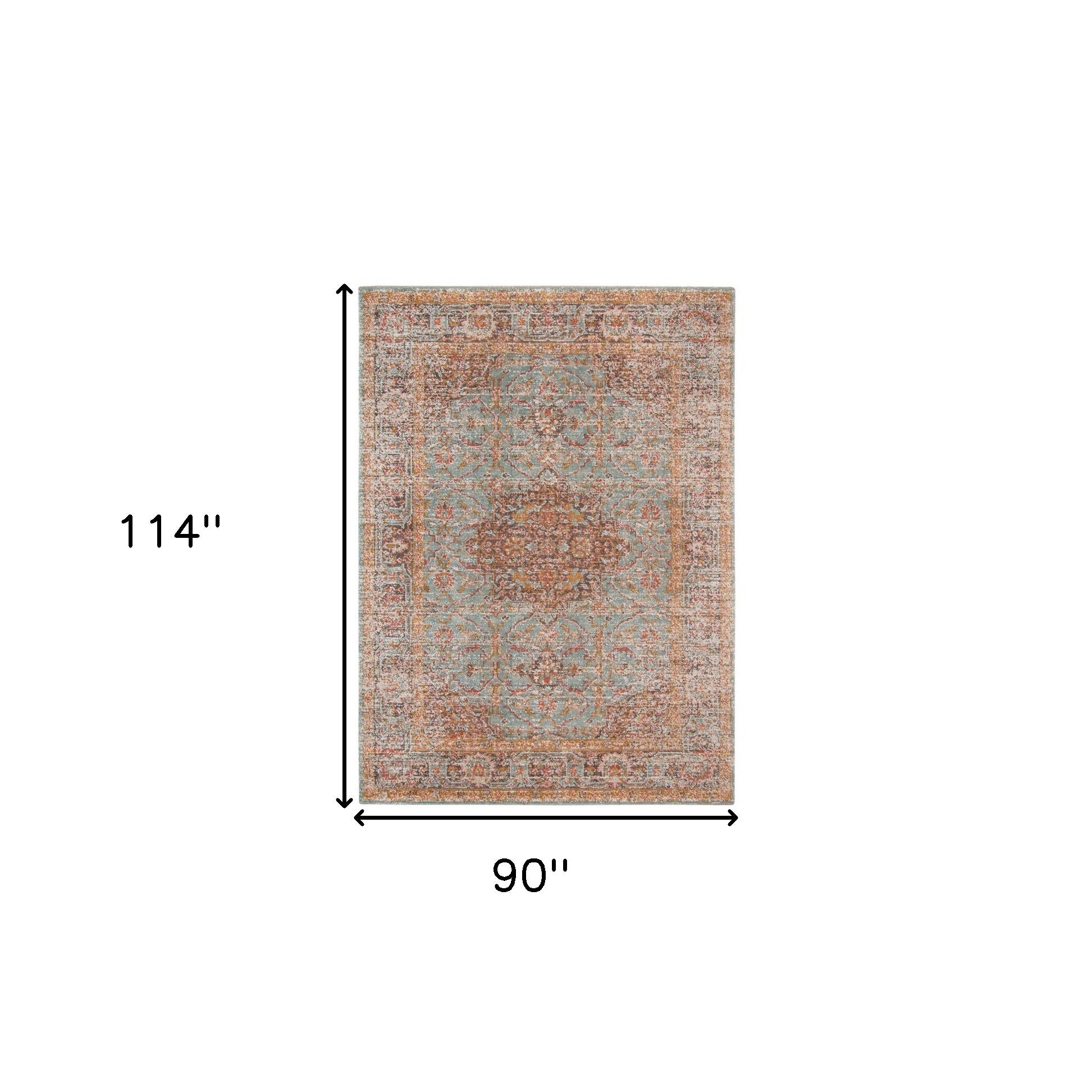 Stain-Resistant Teal, Red & Orange Medallion Power Loom Round Runner Rug for Home Comfort