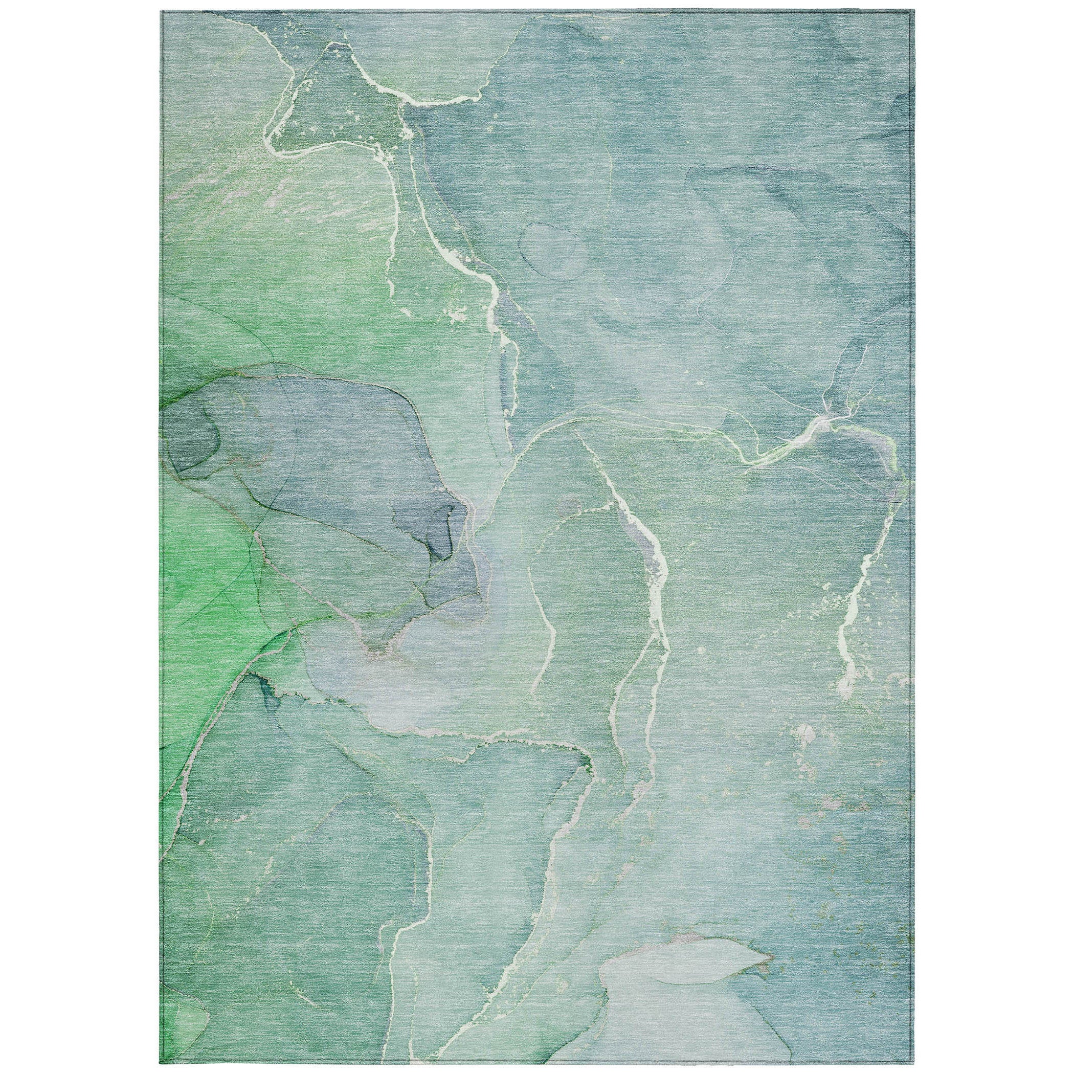 Stylish Washable & Stain-Resistant Green Abstract Indoor-Outdoor Runner Rug with Non-Skid Design