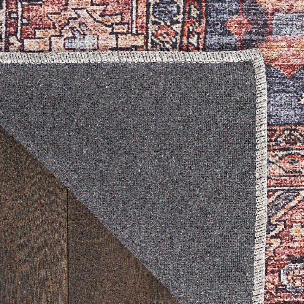 Stylish 8-Foot by 10-Foot Blue and Red Oriental-Style Distressed Washable Non-Slip Area Rug for Enhancing Home Elegance