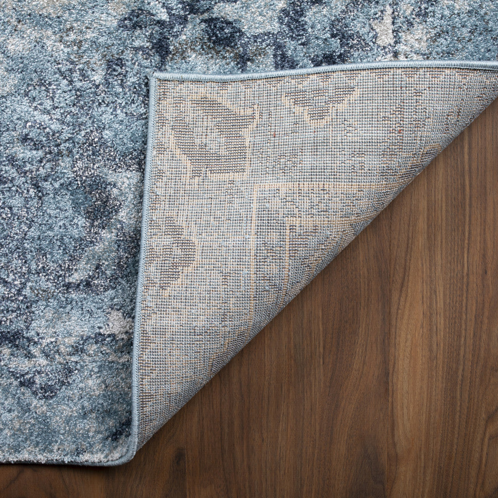 Elegant 3' x 5' Blue and Ivory Oriental Distressed Area Rug for Stylish Living Spaces