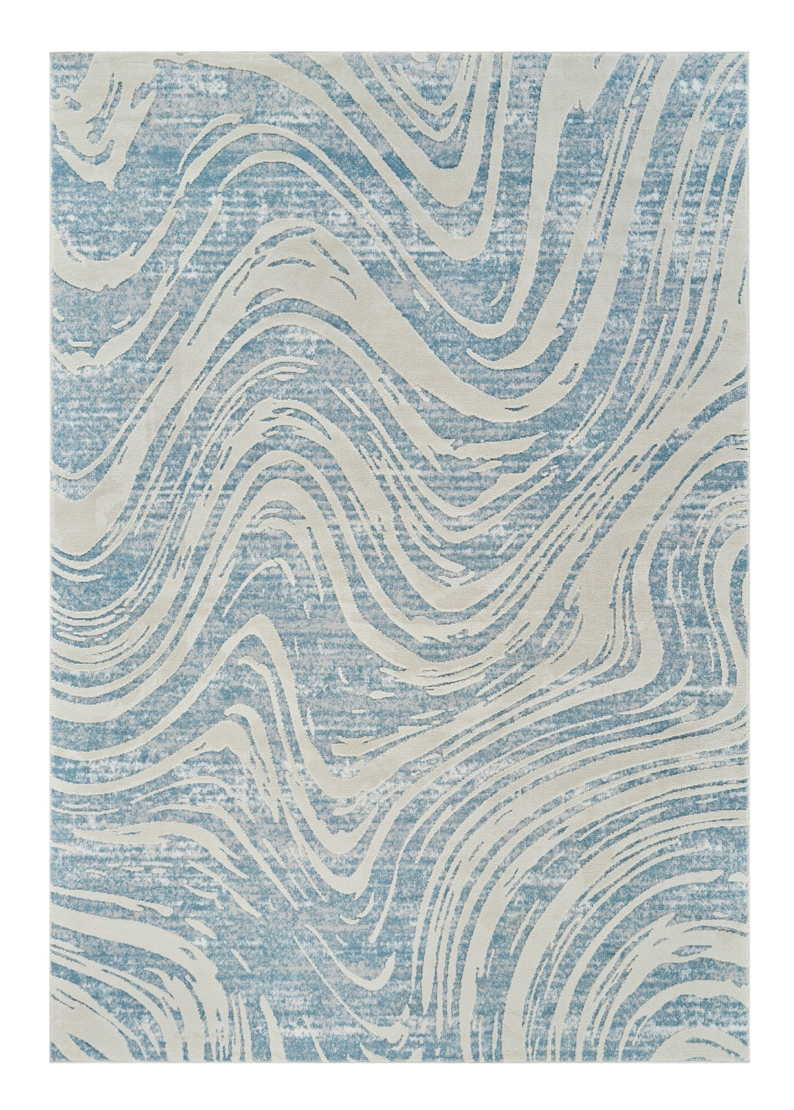 Stain-Resistant 4' x 6' Blue & Beige Modern Abstract Distressed Area Rug for Family Rooms