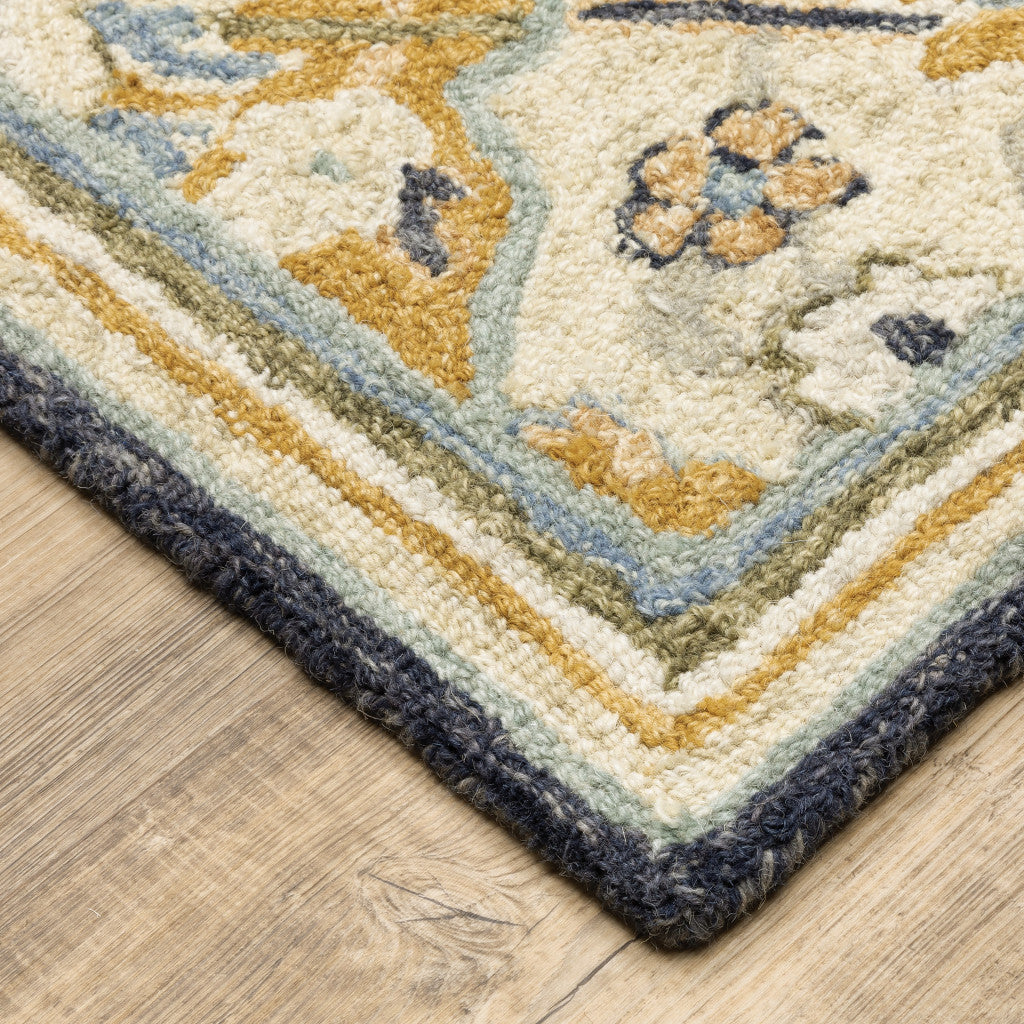 Handmade Stain-Resistant Geometric Area Rug in Blue, Green, Gold, Navy & Ivory