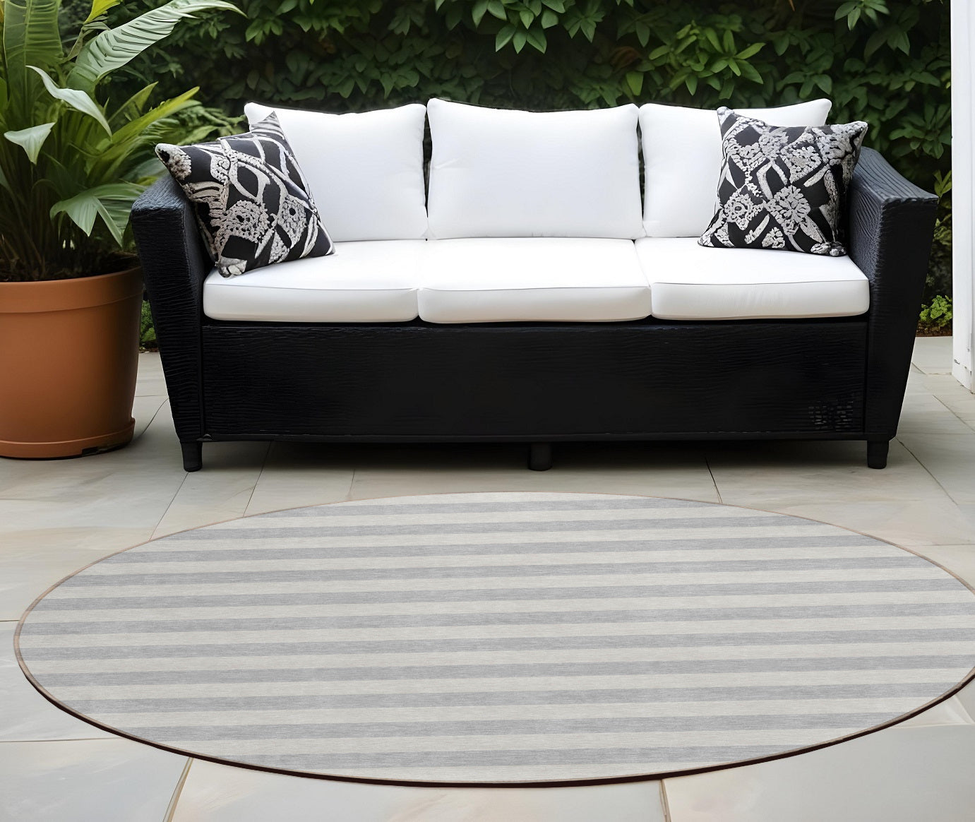 Stylish Washable and Stain - Resistant Coffee Striped Indoor - Outdoor Runner Rug