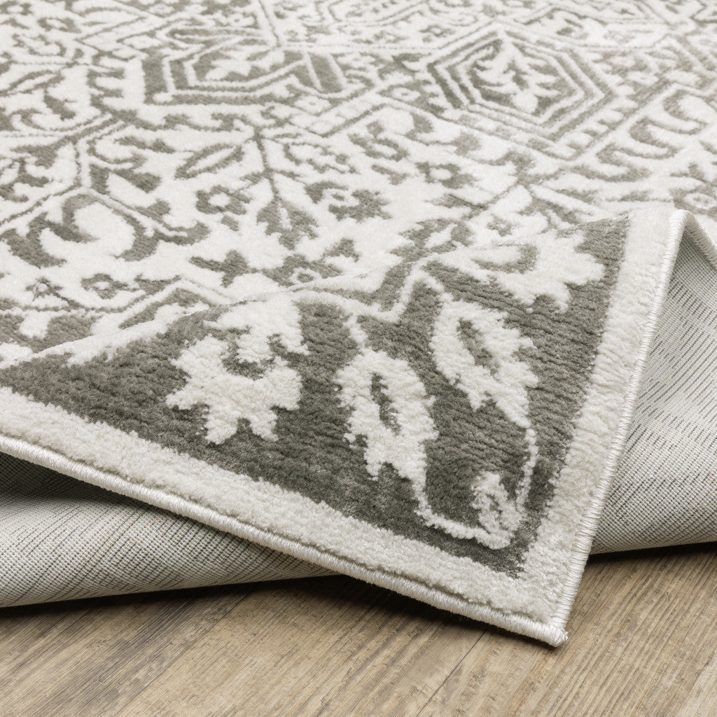 Stain-Resistant Grey and White Oriental Runner Rug, Ideal for Family Homes