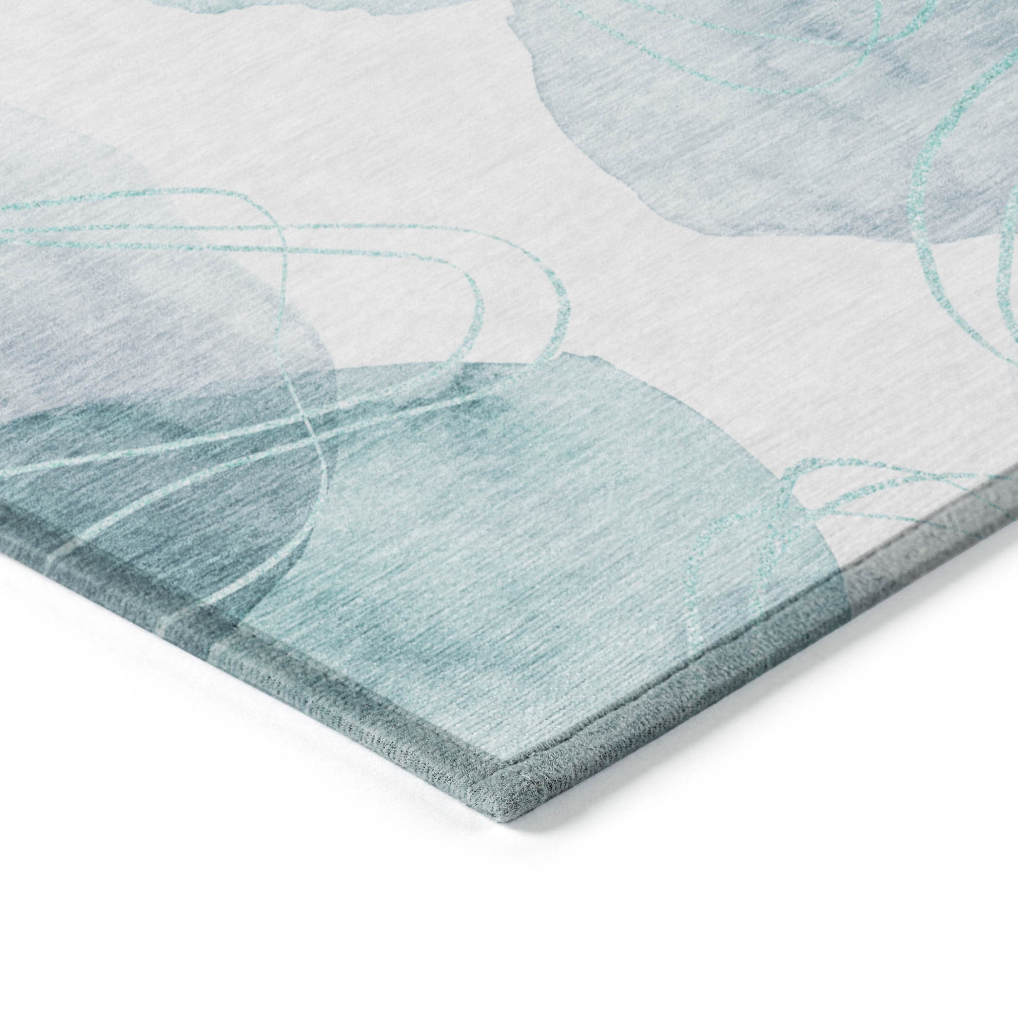Modern Washable, Non-Skid, Stain-Resistant Green & Ivory Abstract Indoor-Outdoor Runner Rug
