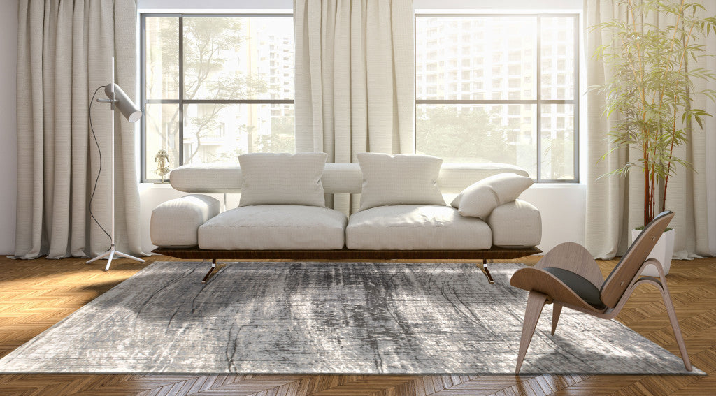 5' x 7' Modern Gray and White Abstract Non-Skid Area Rug for Contemporary Home Decor