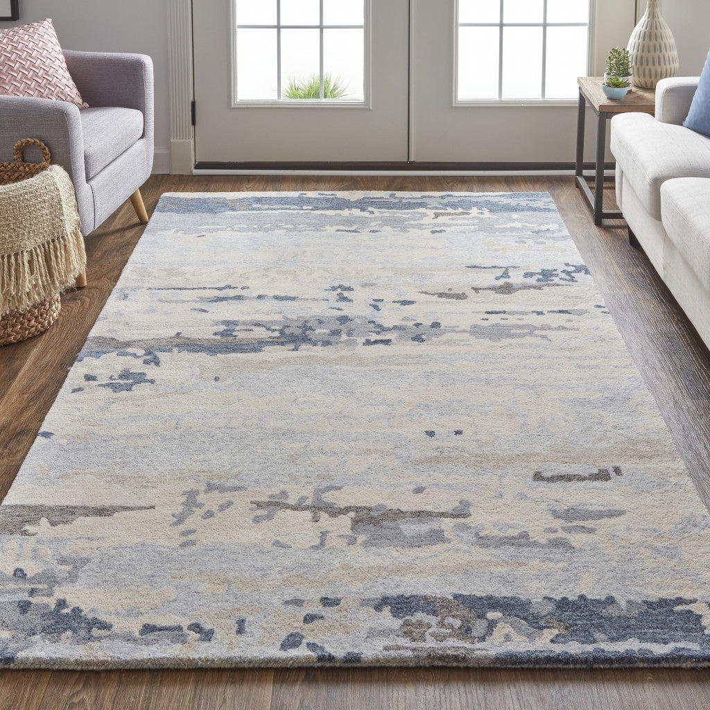 Exquisite Handcrafted Abstract Wool Area Rug with Stain - Resistant Blue, Gray, and Ivory Design for Every Space in Your Home