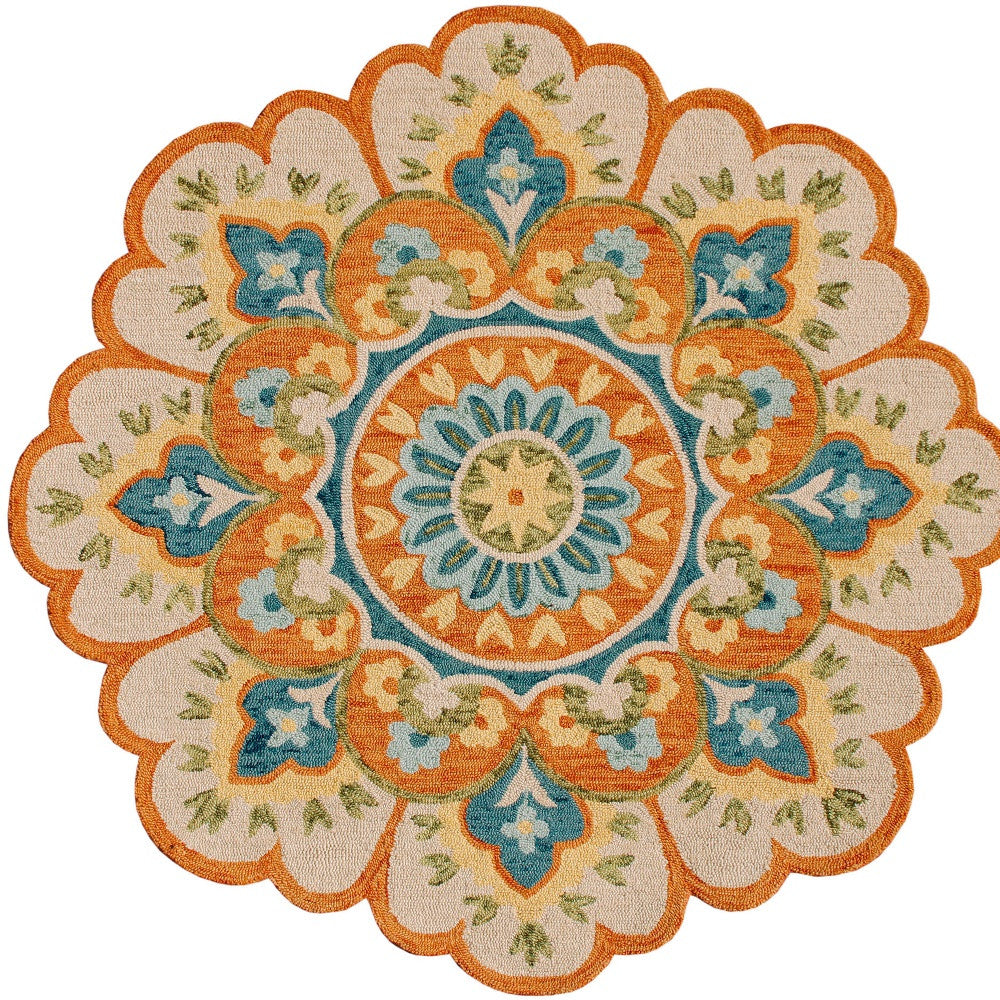 Stylish Hand-Tufted Blue and Cream Wool Floral Medallion Area Rug for Home Decor