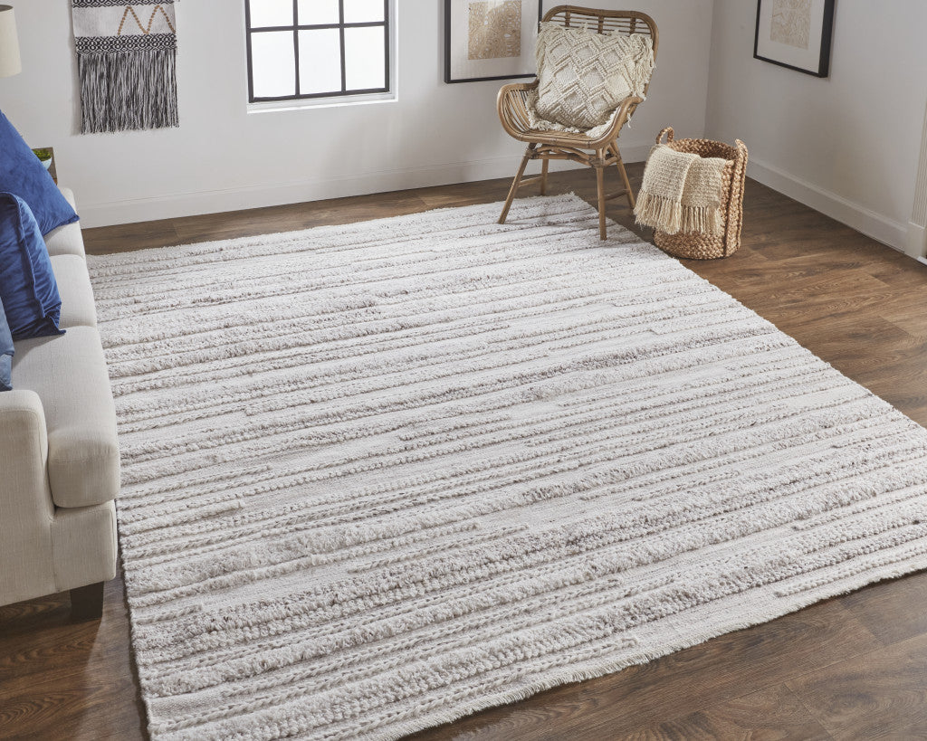 Stylish Hand-Woven Stain-Resistant Area Rug in Ivory & Taupe Stripes for Homes