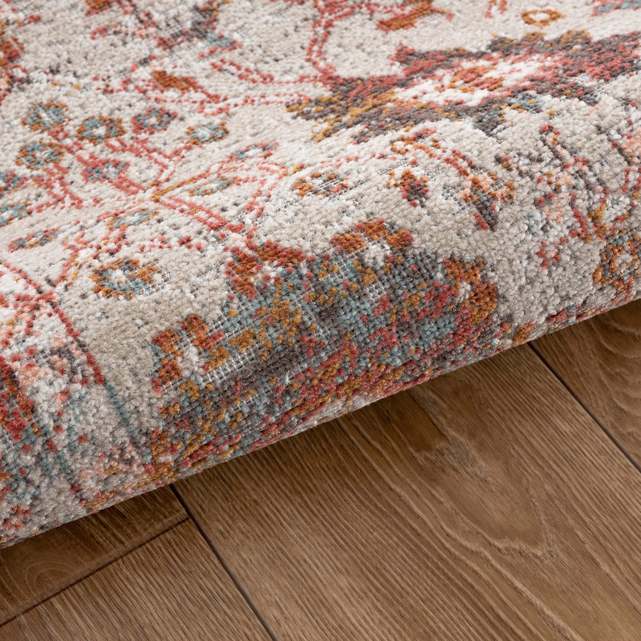 Durable 5' x 8' Beige Floral Stain-Resistant Area Rug for Indoor & Outdoor Use