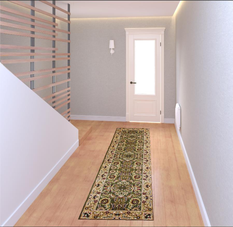 Exquisite Stunning Green and Black Chinese Machine - Made Polypropylene Kashan Area Rug for Elevating Your Home Decor with Enduring Artistry
