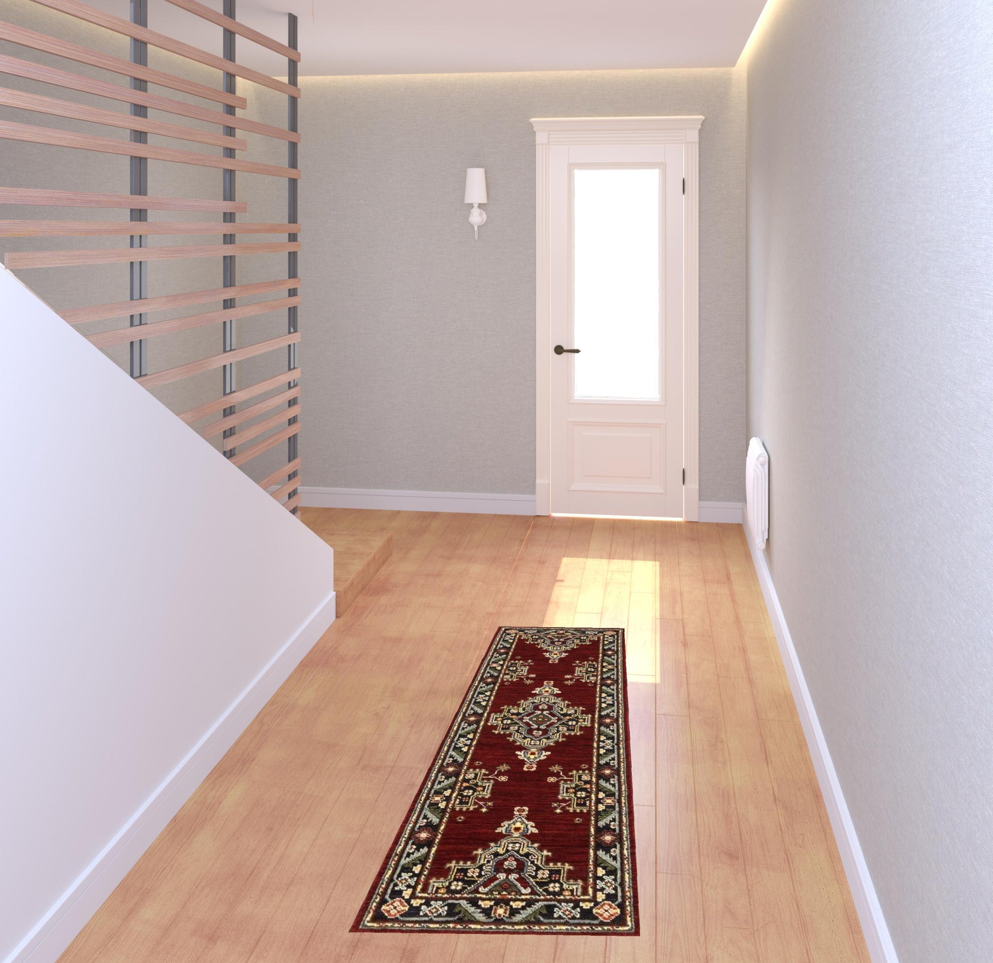 Vibrantly Colored Oriental Design Stain Resistant Area Runner Rug with Fringe in Red, Ivory, Blue, and Orange for Home Decor
