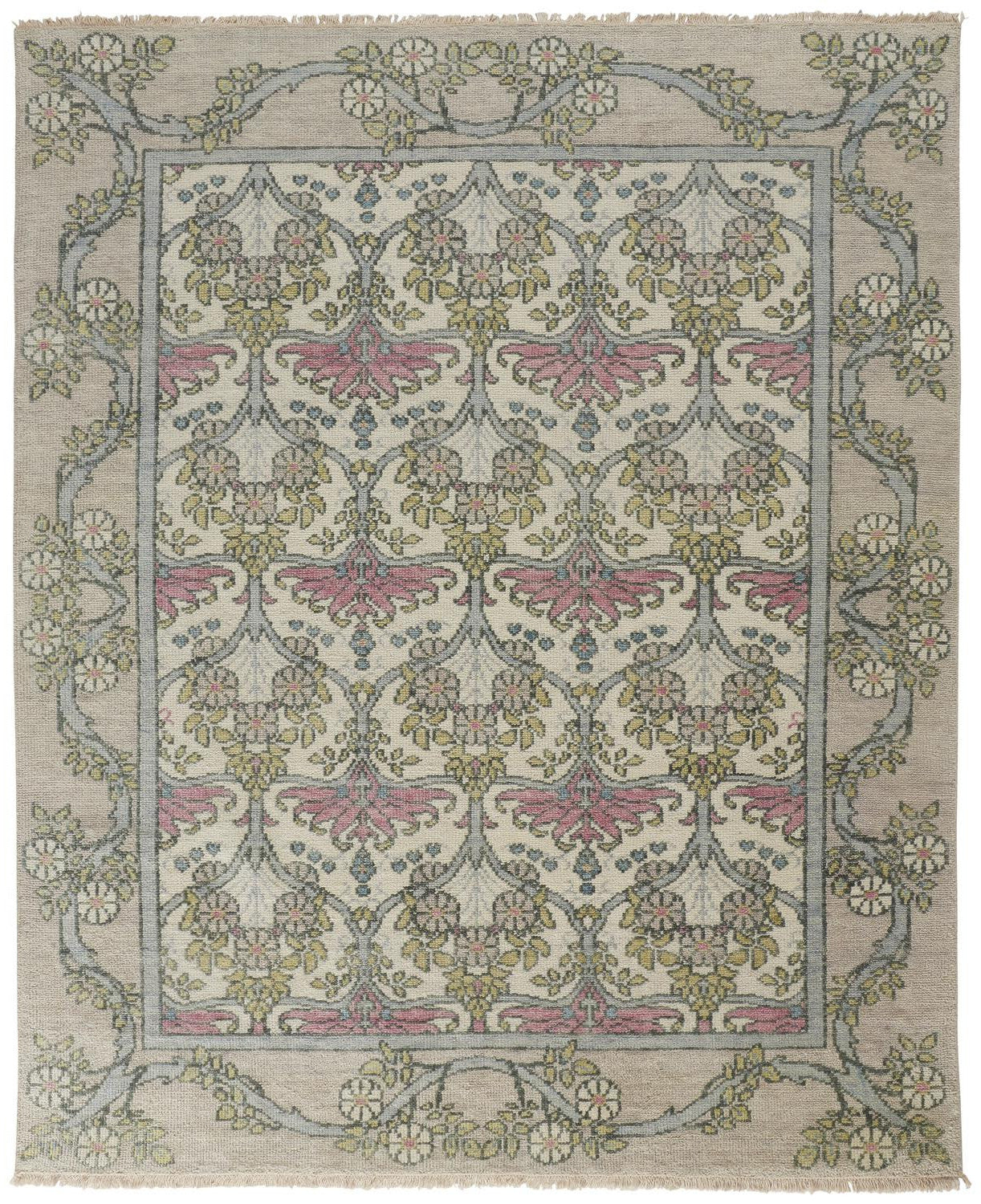 Stylish Hand-Knotted Wool Floral Area Rug with Stain-Resistant Feature, Ideal for Family Living Spaces