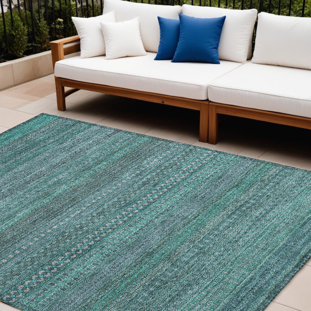 Artichoke Green Striped Indoor-Outdoor Runner Rug: Stain-Resistant, Washable & Stylish
