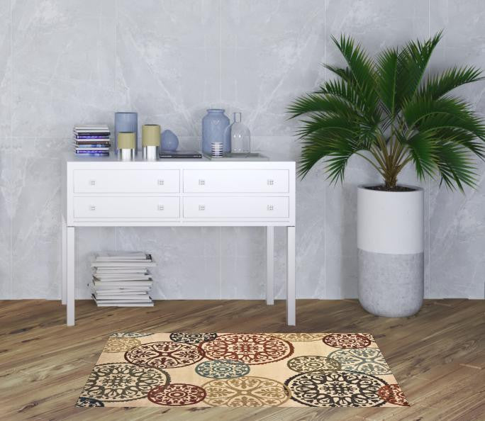 Stain-Resistant Warm Beige Geometric Area Rug Ideal for Kids and Pets