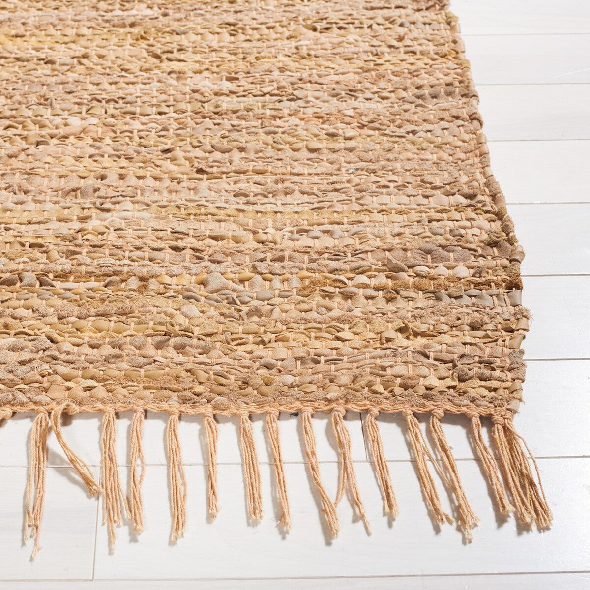 Eco-Friendly 90% Recycled Leather Vintage 501 Contemporary Flat Weave Rug