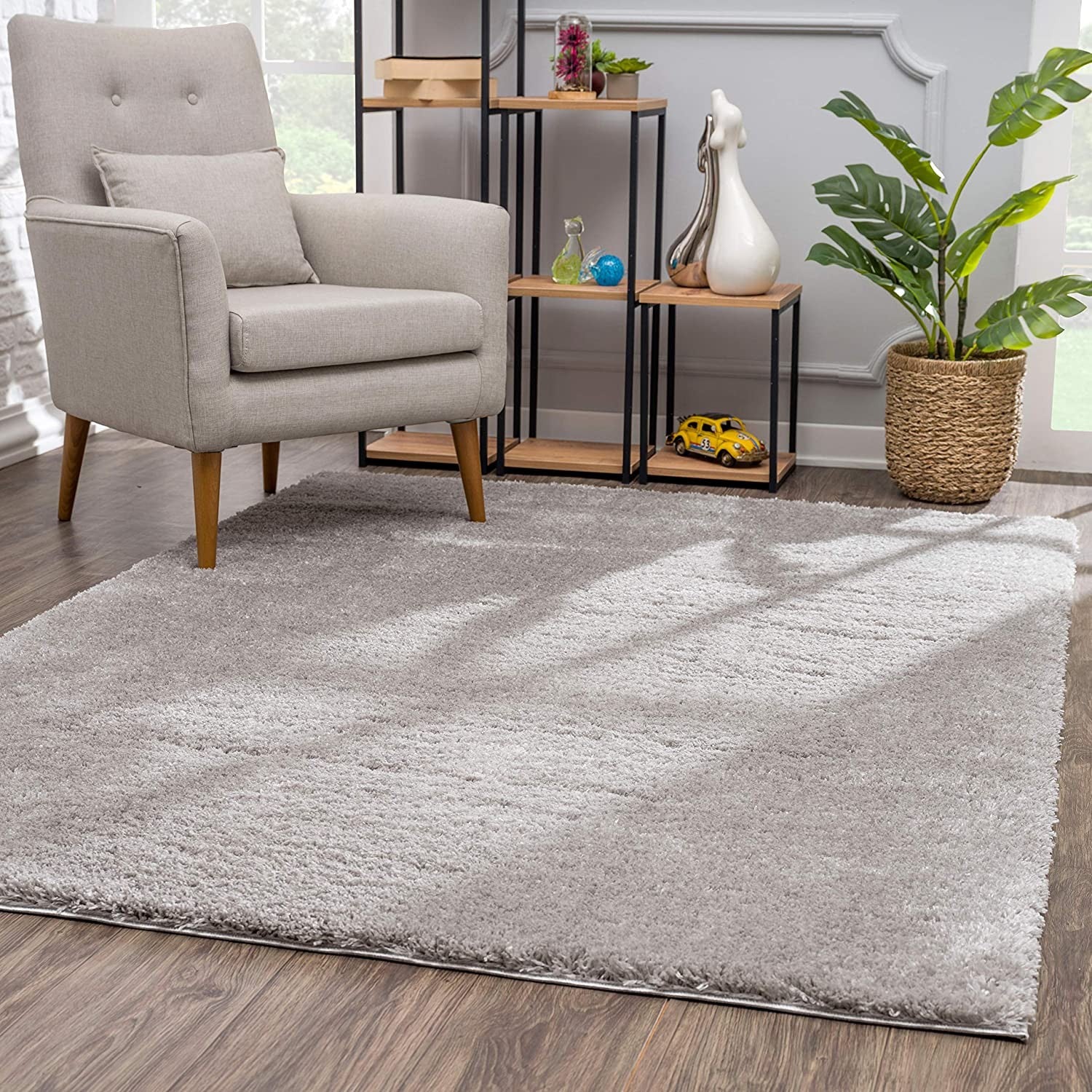 Soft, Durable Gray Modern Solid Shag Area Rug for Stylish Home Decor