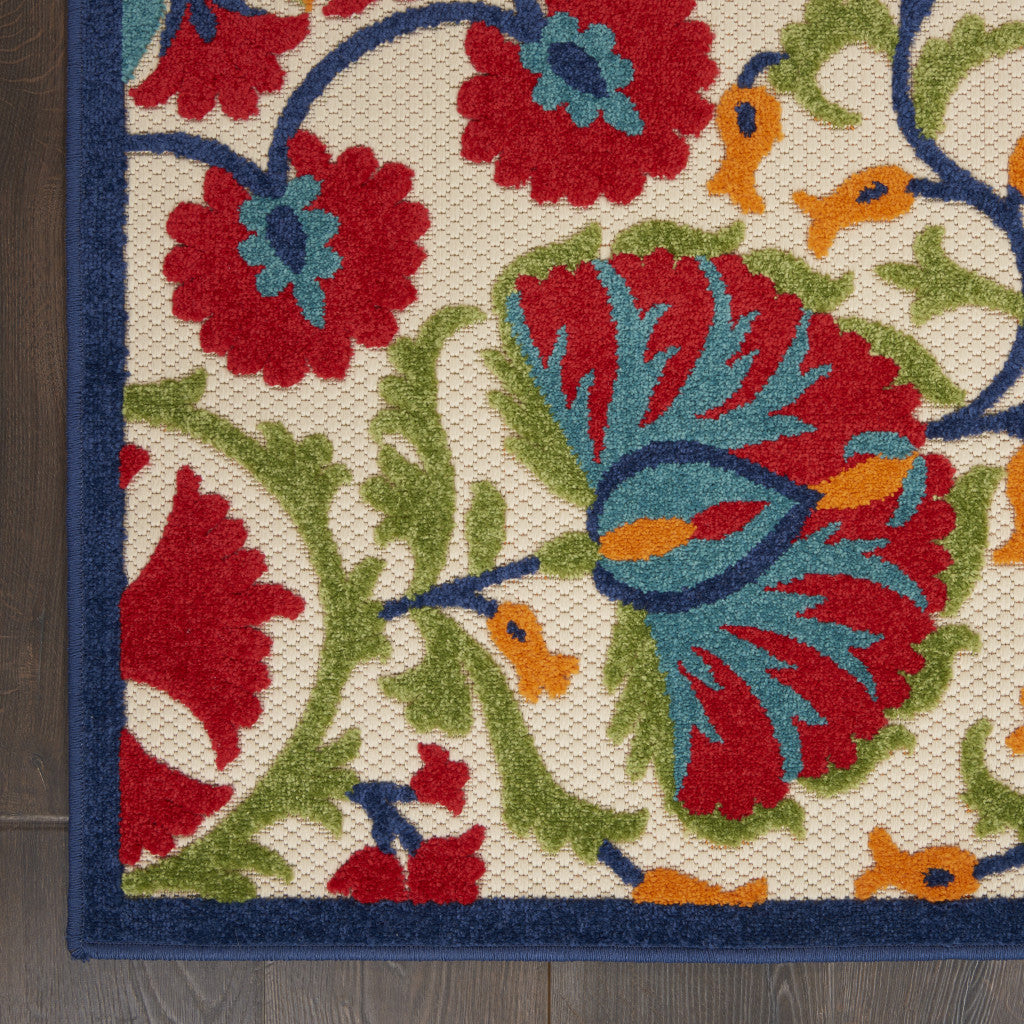 High - Quality Outdoor and Indoor Elegant Red and Ivory Floral Area Rug for Stylish Space Enhancement