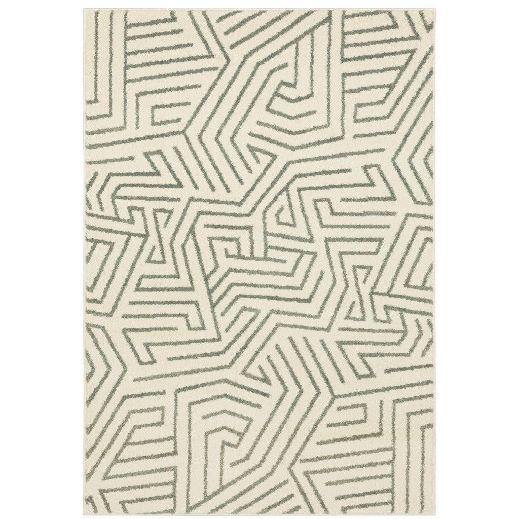 Stylish Gray and Ivory Geometric Power Loom Stain-Resistant Runner Rug for Home
