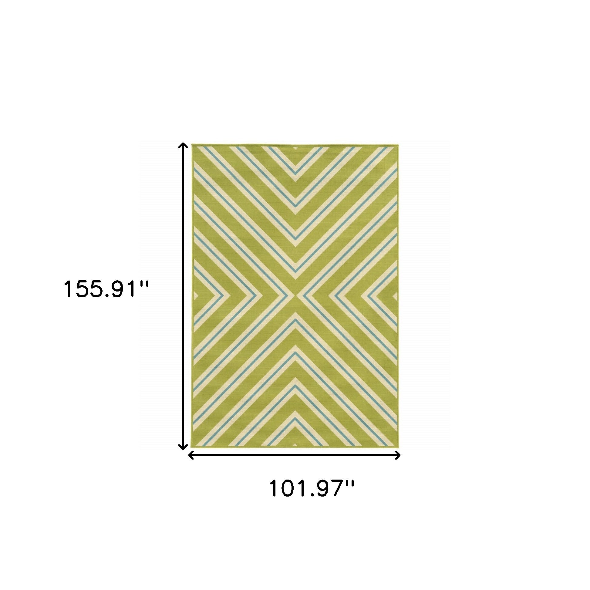 Durable and Stain-Resistant 9' x 13' Blue & Green Geometric Indoor/Outdoor Area Rug