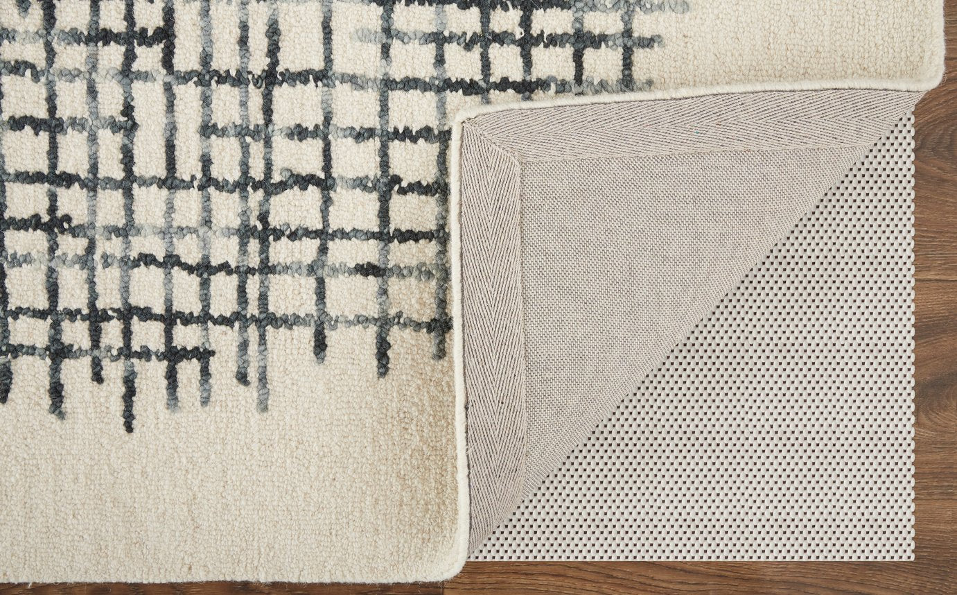 Soft Neutrals and Deep Blues Hand-Tufted Wool Abstract Rug for Contemporary Homes