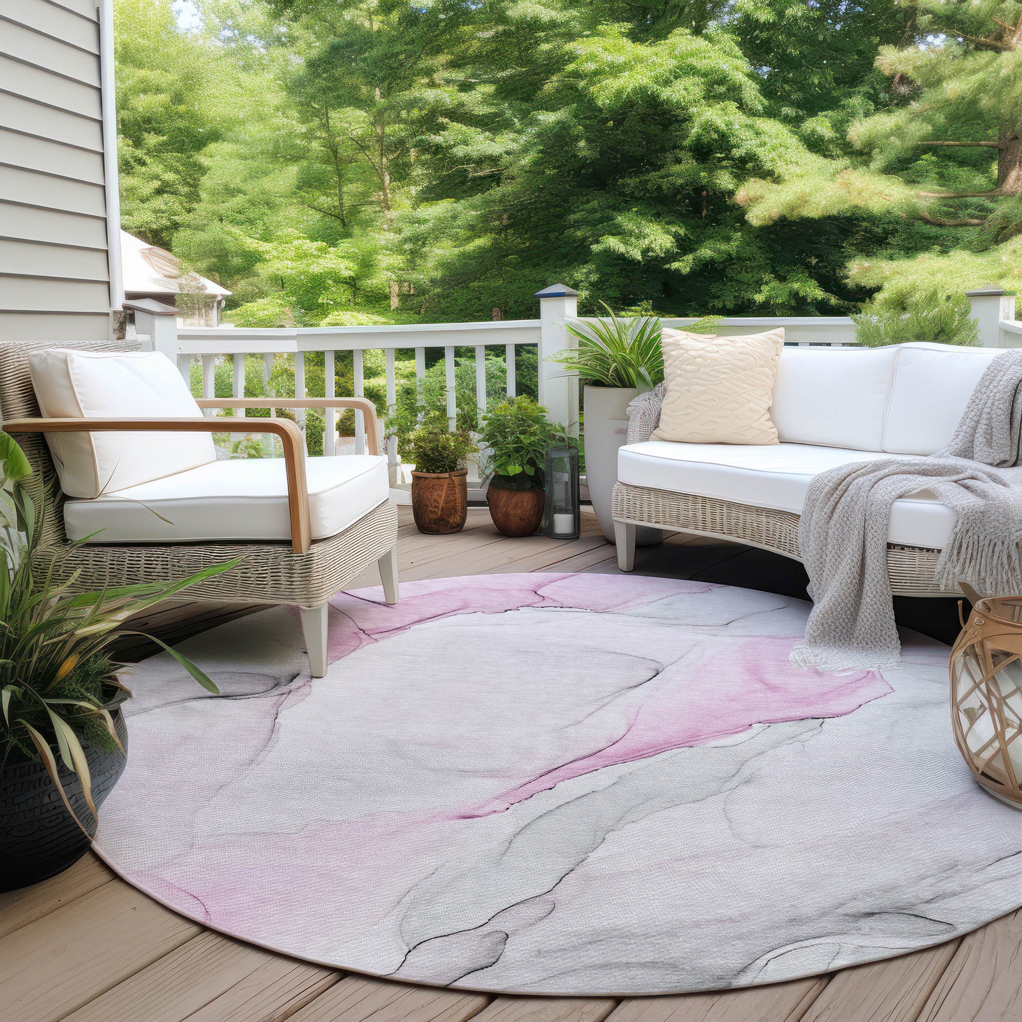 Stylish Washable Gray and Pink Abstract Runner Rug for Indoor & Outdoor, Stain-Resistant