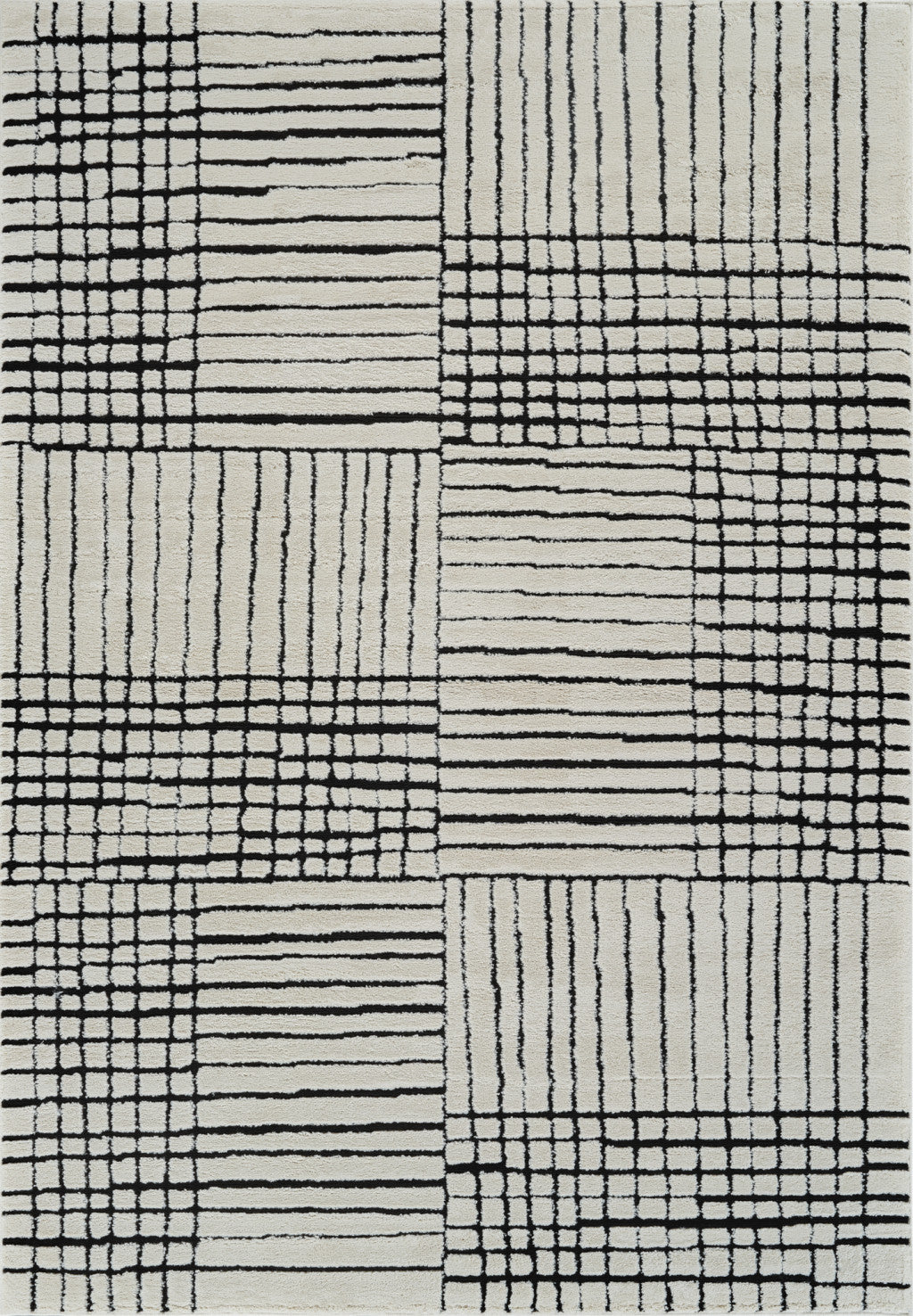 Stylish Stain-Resistant Cream & Black Abstract Distressed Area Rug for Family Rooms