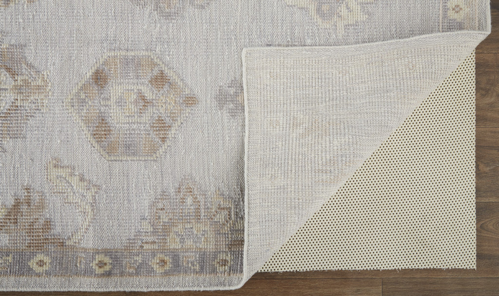Stain-Resistant Gray and Ivory Hand-Knotted Floral Area Rug - Unique Artisan Work